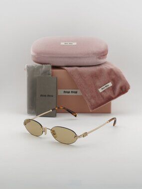 Miu Miu MUA54S ZVN10R Oval Rimless Sunglasses – Gold / Yellow